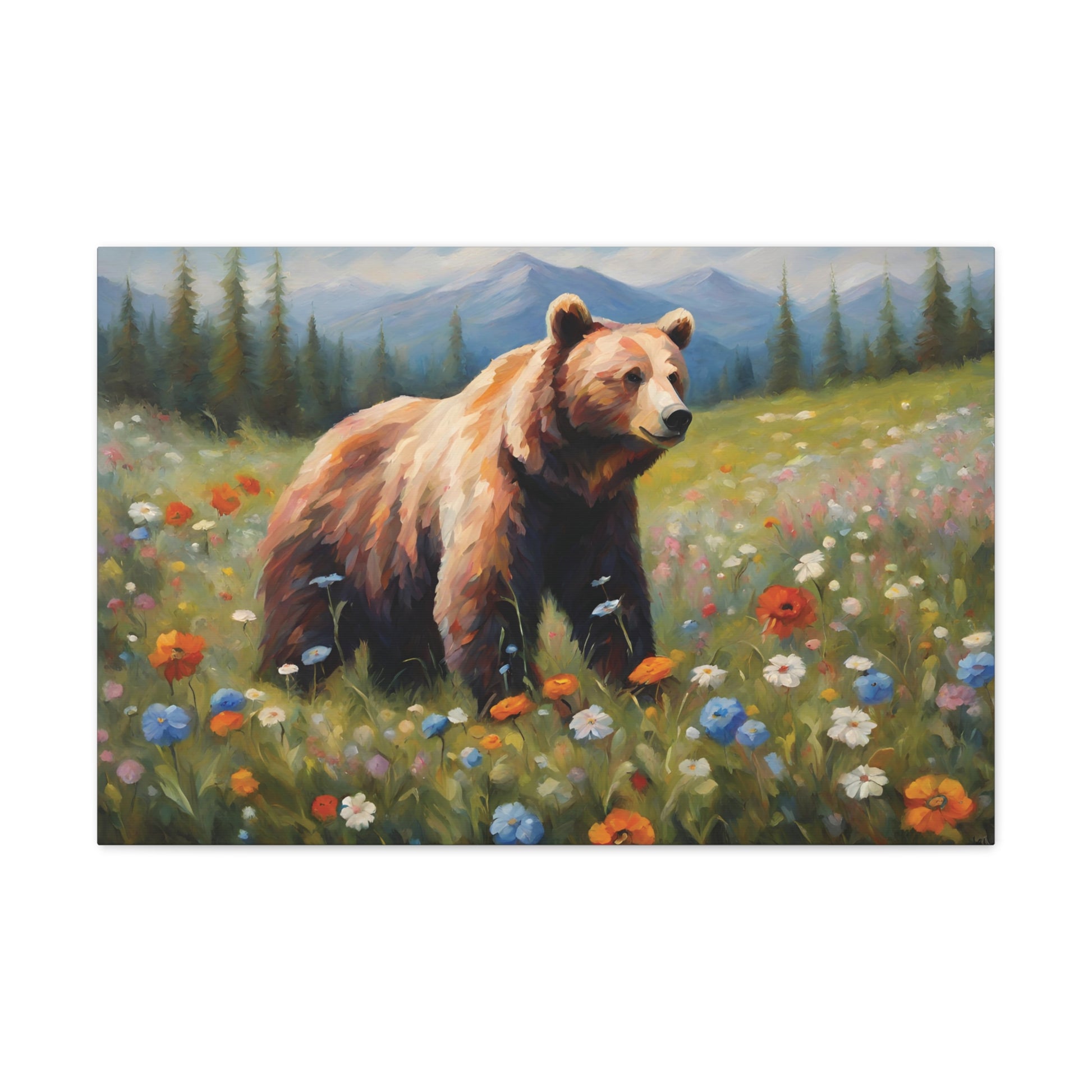 Bear and Wildflowers Canvas Wall Art 30 by 20 Inch