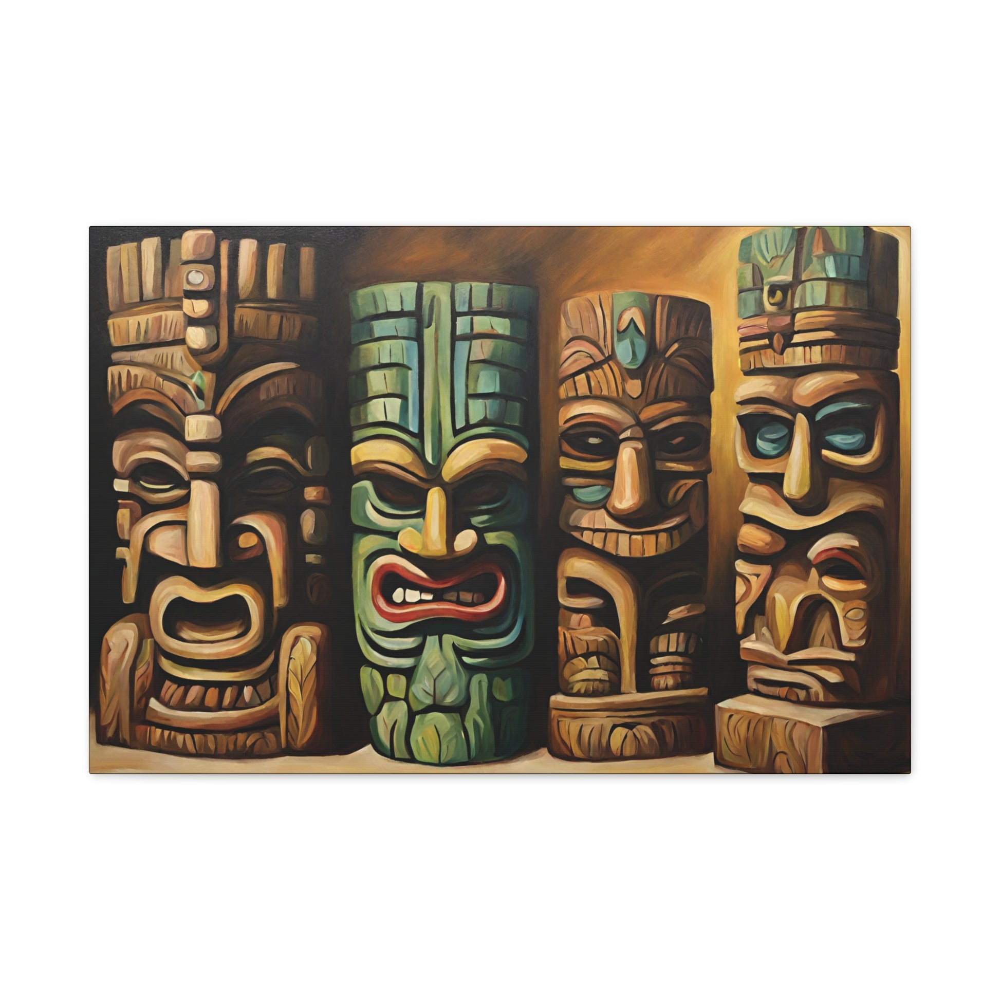 Tiki Statues Canvas Wall Art 30 by 20 Inch