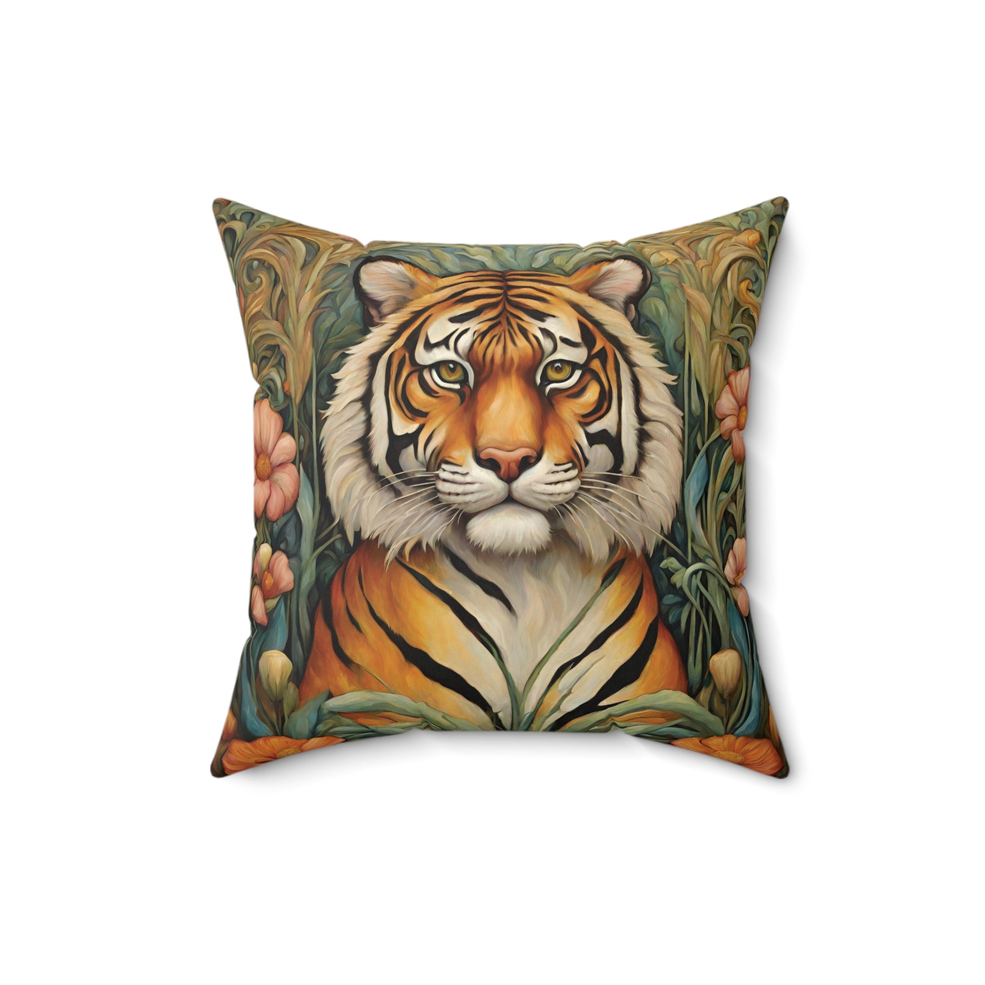 Tiger Throw Pillow Faux Suede 16x16 Inches Art Nouveau Decor 16 Inch Animal Art Art Nouveau Decorative Pillow Faux Suede Pillow Home Decor Throw Pillow Tiger Throw Pillows