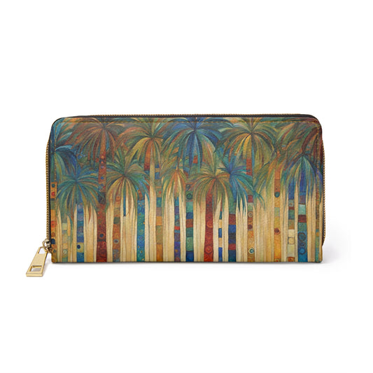 Palm Trees Wallet For Vacation Travel Faux Leather Zipper Art Cruelty Free Palm Trees Tropical Vacation wallet Zipper Wallet Zippered Wallet