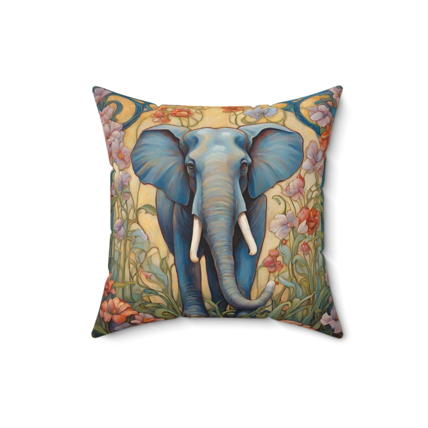 Elephant Throw Pillow Faux Suede 16x16 Inches Art Nouveau Decor 16 Inch Animal Art Art Nouveau Decorative Pillow Elephant Faux Suede Pillow Home Decor Throw Pillow Throw Pillows