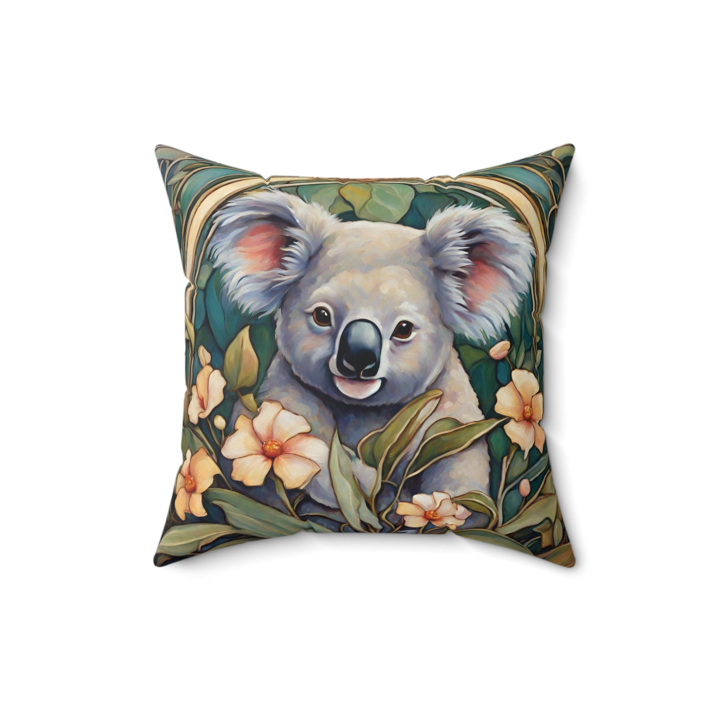 Koala Throw Pillow Faux Suede 16x16 Inches Art Nouveau Decor 16 Inch Animal Art Art Nouveau Decorative Pillow Faux Suede Pillow Home Decor Koala Throw Pillow Throw Pillows