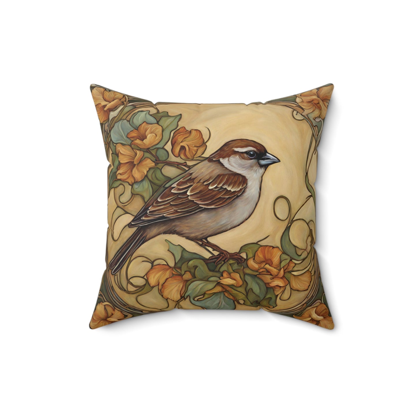 Sparrow Throw Pillow Faux Suede 16x16 Inches Art Nouveau Decor Throw Pillows