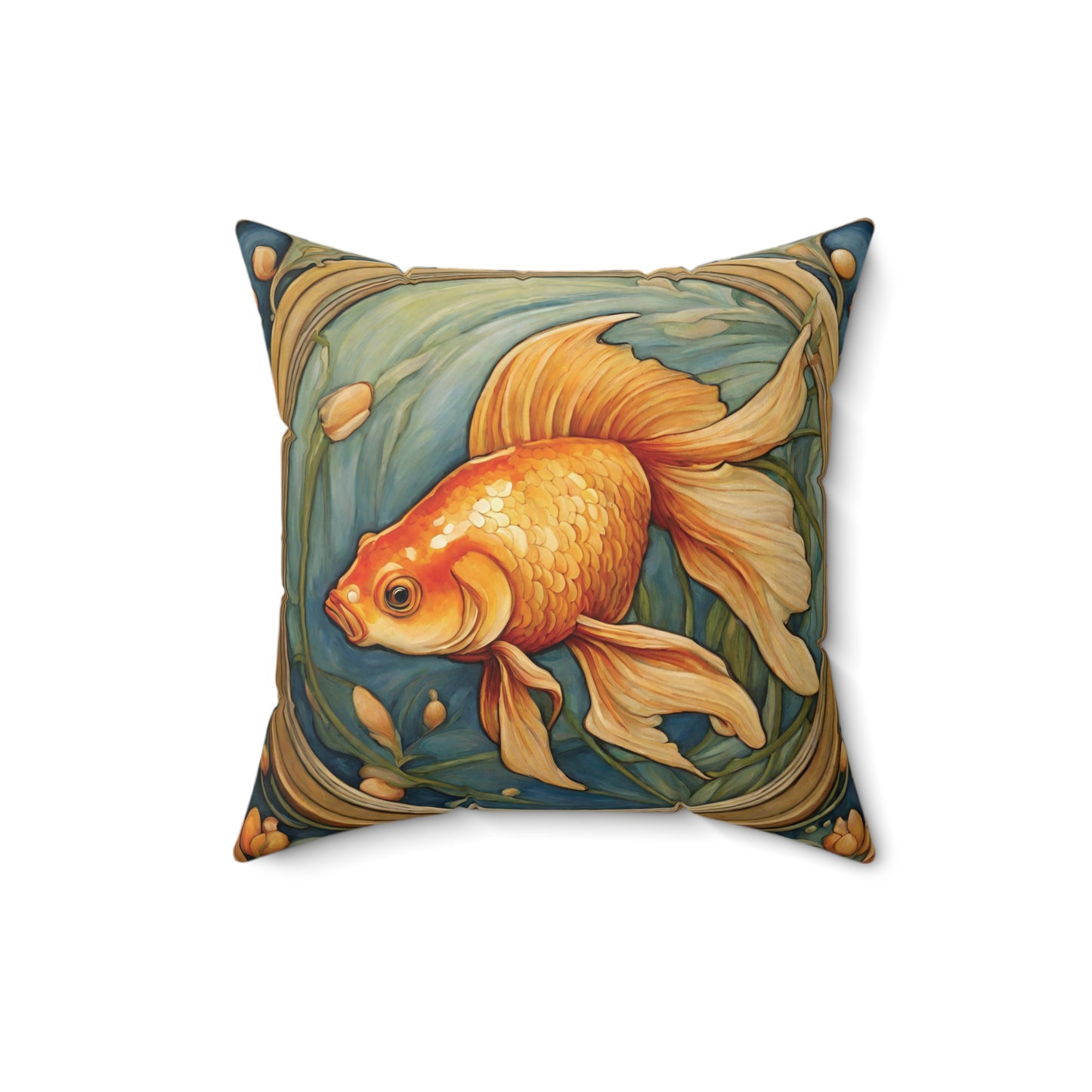 Goldfish Throw Pillow Faux Suede 16x16 Inches Art Nouveau Decor 16 Inch Animal Art Art Nouveau Decorative Pillow Faux Suede Pillow Goldfish Throw Pillow Throw Pillows