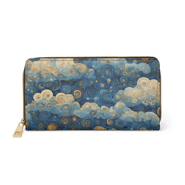 Blue Sky Clouds Art Nouveau Faux Leather Zipper Wallet