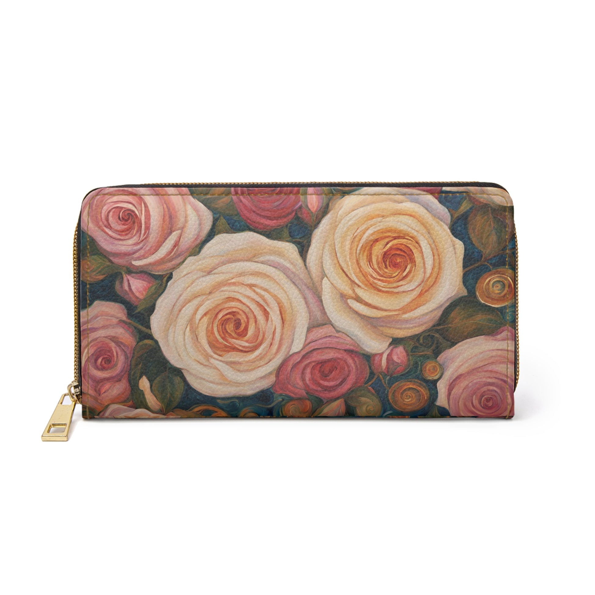 Roses Ladies Wallet For Vacation Travel Faux Leather Zipper Art Art Nouveau Floral Floral Pattern Flowers Rose Roses Vacation wallet Zipper Wallet Zippered Wallet