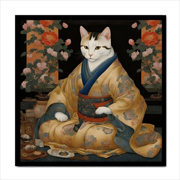 Samurai Cat Ceramic Tile Art 4.25 Inches Ceramic Tile