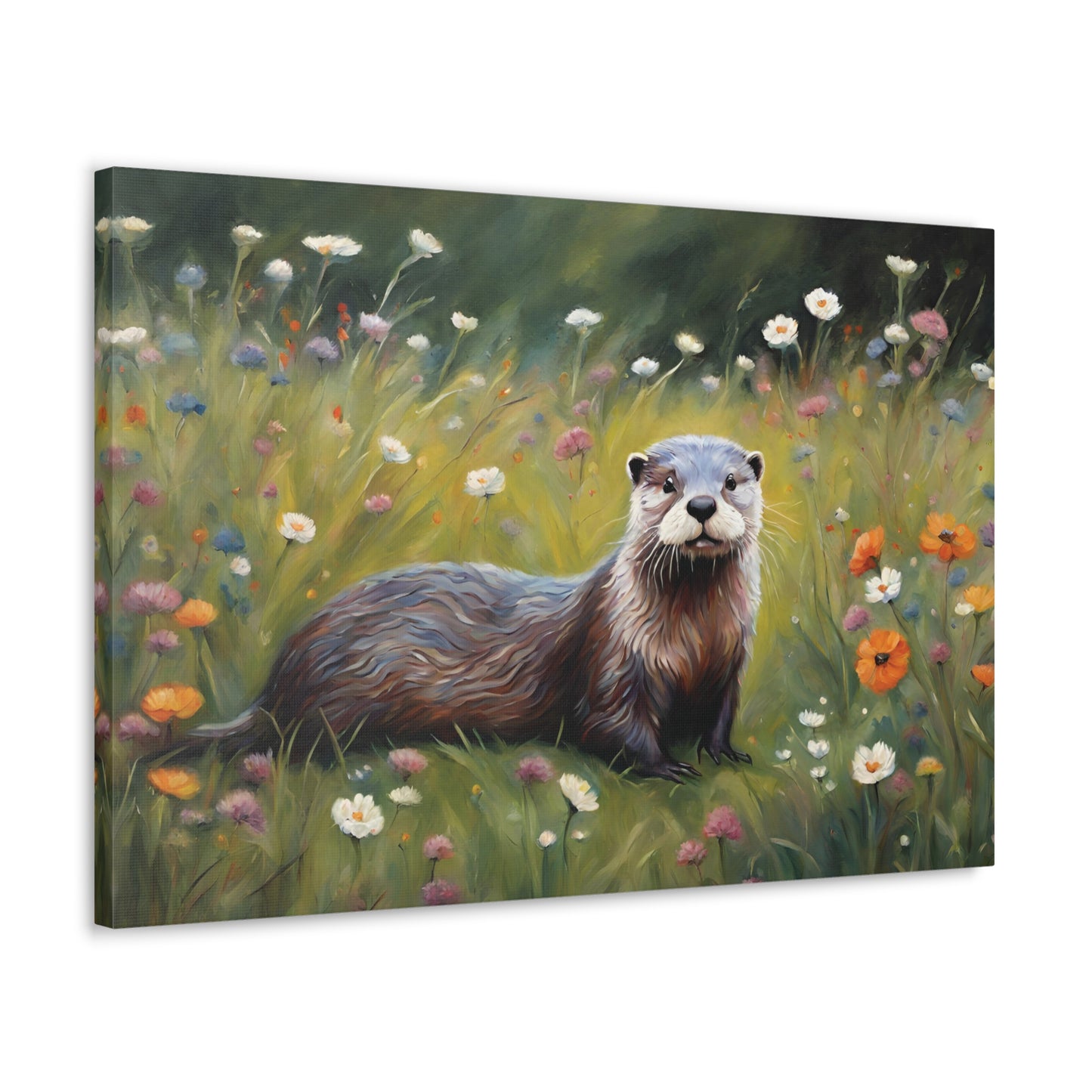 Otter and Wildflowers Canvas Wall Art 30 by 20 Inch