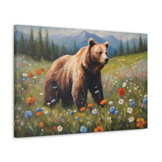 Bear and Wildflowers Canvas Wall Art 30 by 20 Inch 30x20 Canvas 30x20 Inch Bear Canvas Print Flowers Office Art wall art