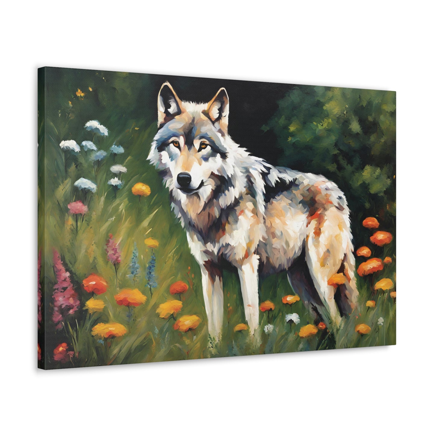 Wolf and Wildflowers Canvas Wall Art 30 by 20 Inch