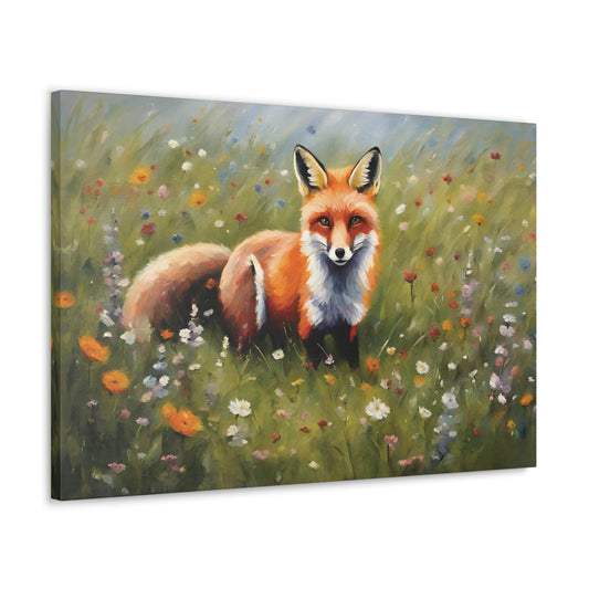 Fox and Wildflowers Canvas Wall Art 30 by 20 Inch 30x20 Canvas 30x20 Inch Canvas Print Flowers Fox Office Art wall art