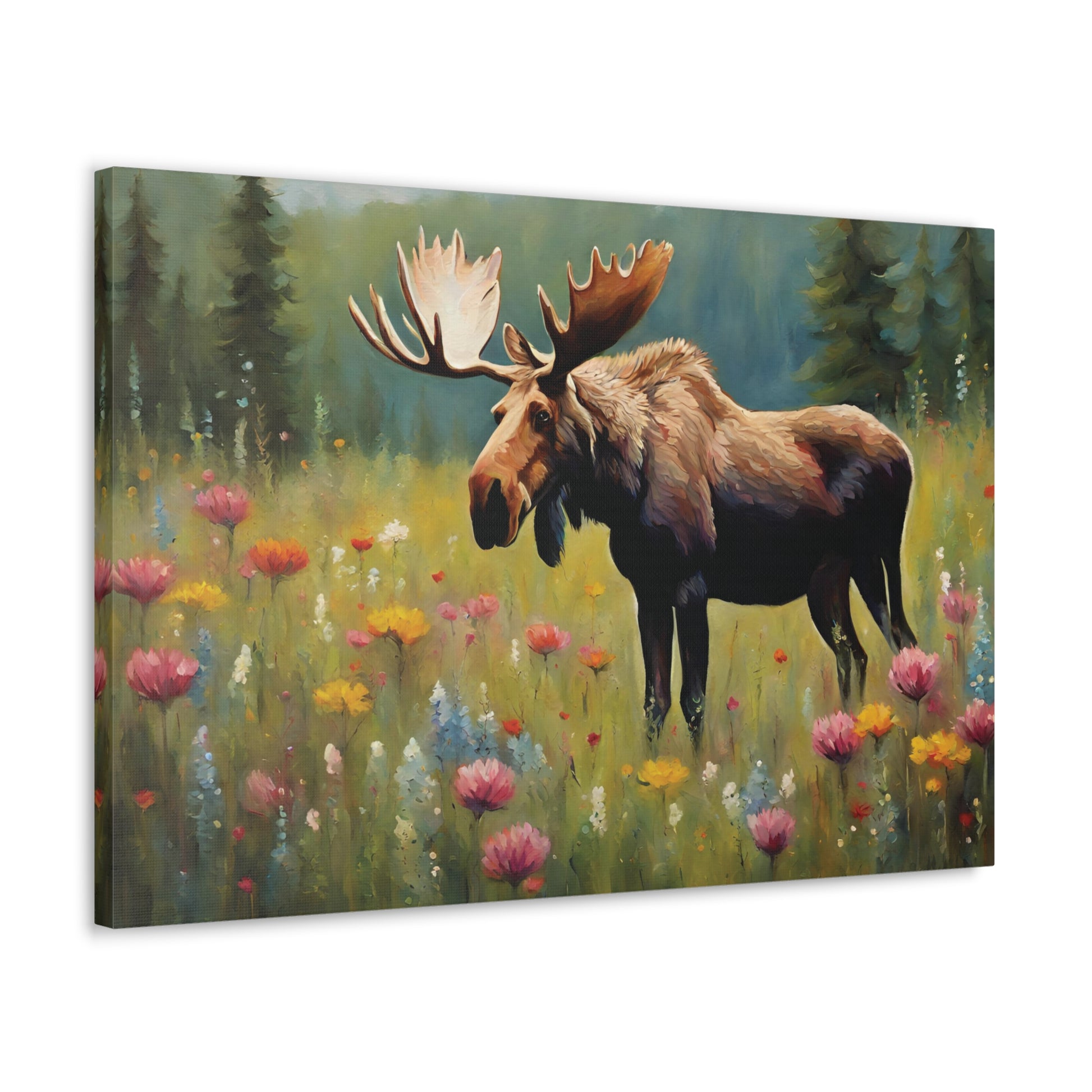 Moose and Wildflowers Canvas Wall Art 30 by 20 Inch