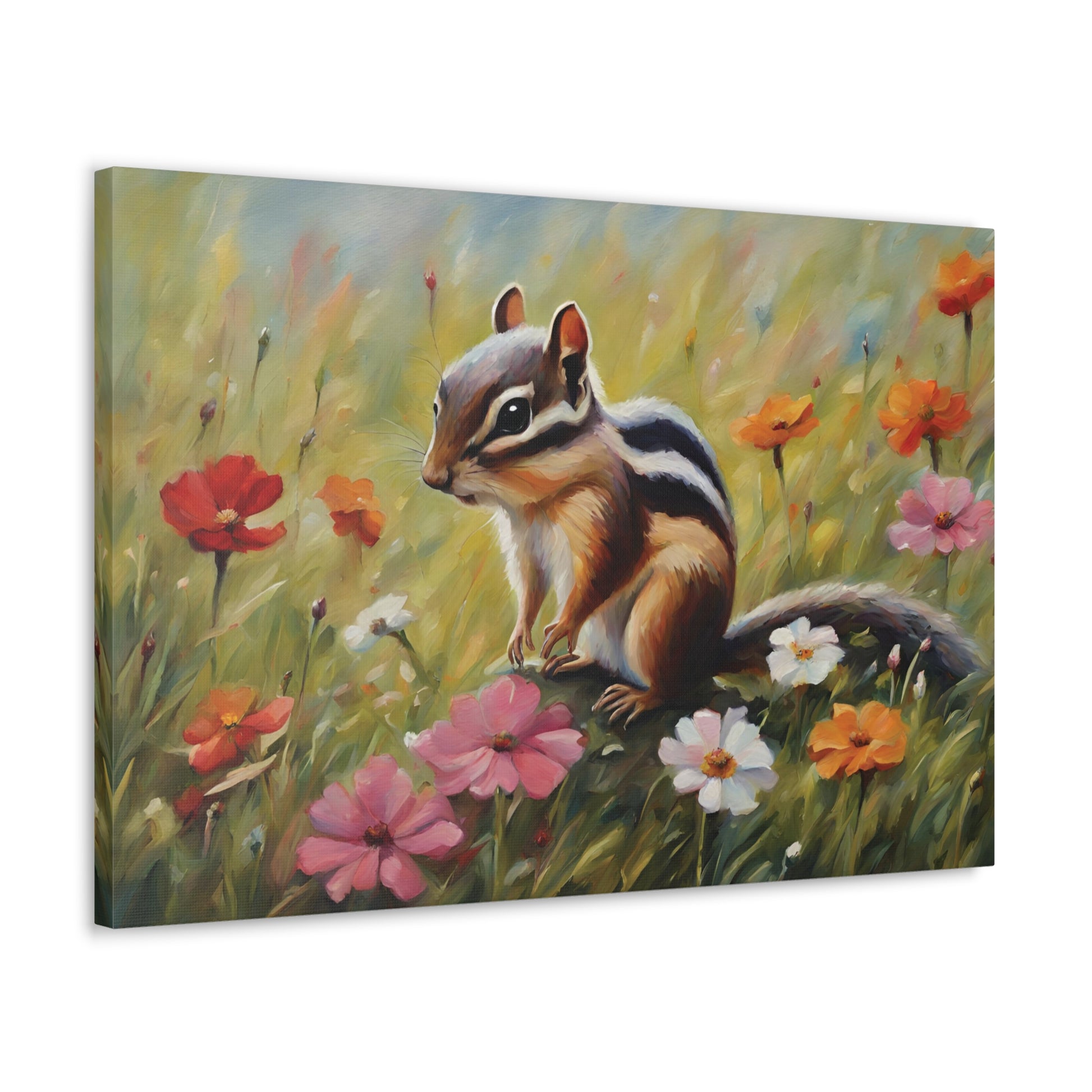 Chipmunk and Wildflowers Canvas Wall Art 30 by 20 Inch