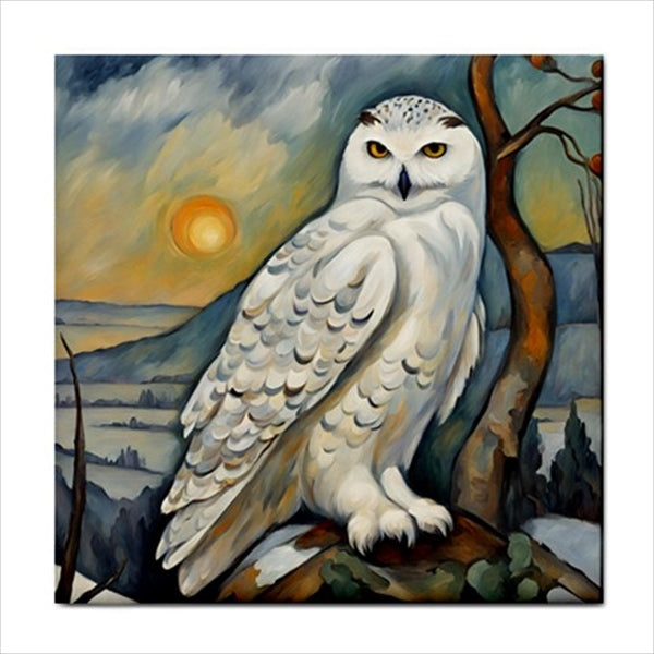 Snowy Owl Ceramic Tile Decorative Backsplash 4.25 Inches Ceramic Tile