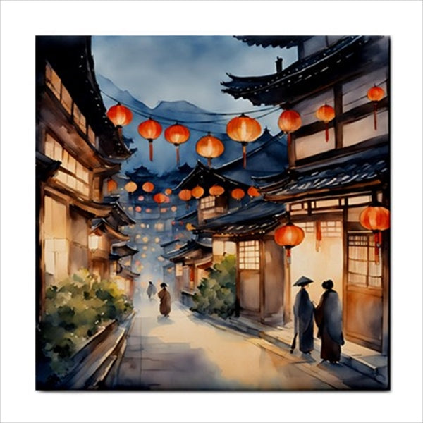Street In Japan Ceramic Tile Art 4.25 Inches Ceramic Tile