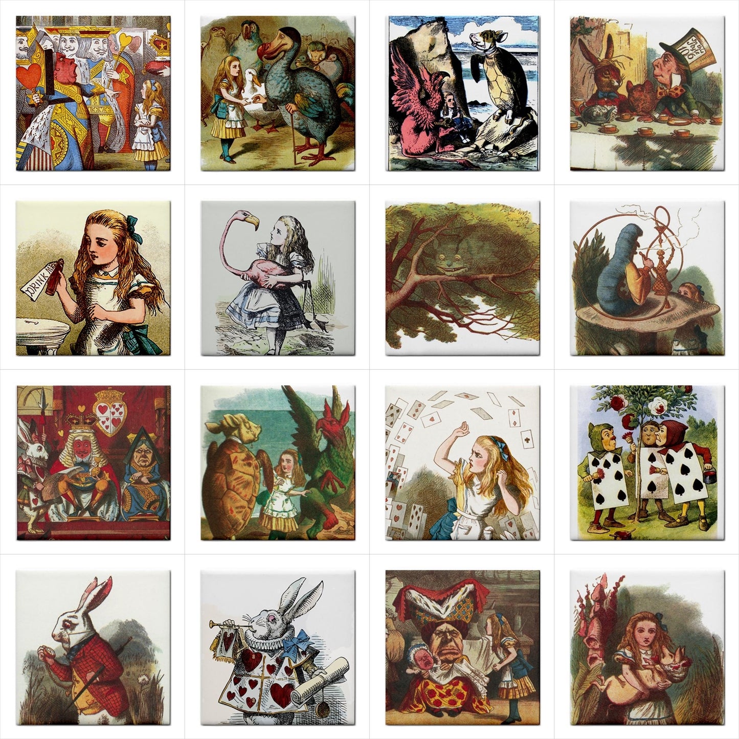 Alice In Wonderland Ceramic Tile Set Of 16 Character Art Tiles Ceramic Tile Set