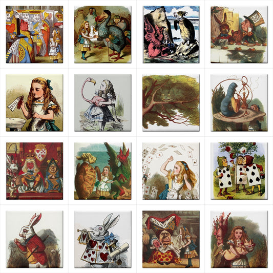 Alice In Wonderland Ceramic Tile Set Of 16 Character Art Tiles Alice In Wonderland Tile Art Backsplash Ceramic Ceramic Tile Set Home Decor Tile Ceramic Tile Set