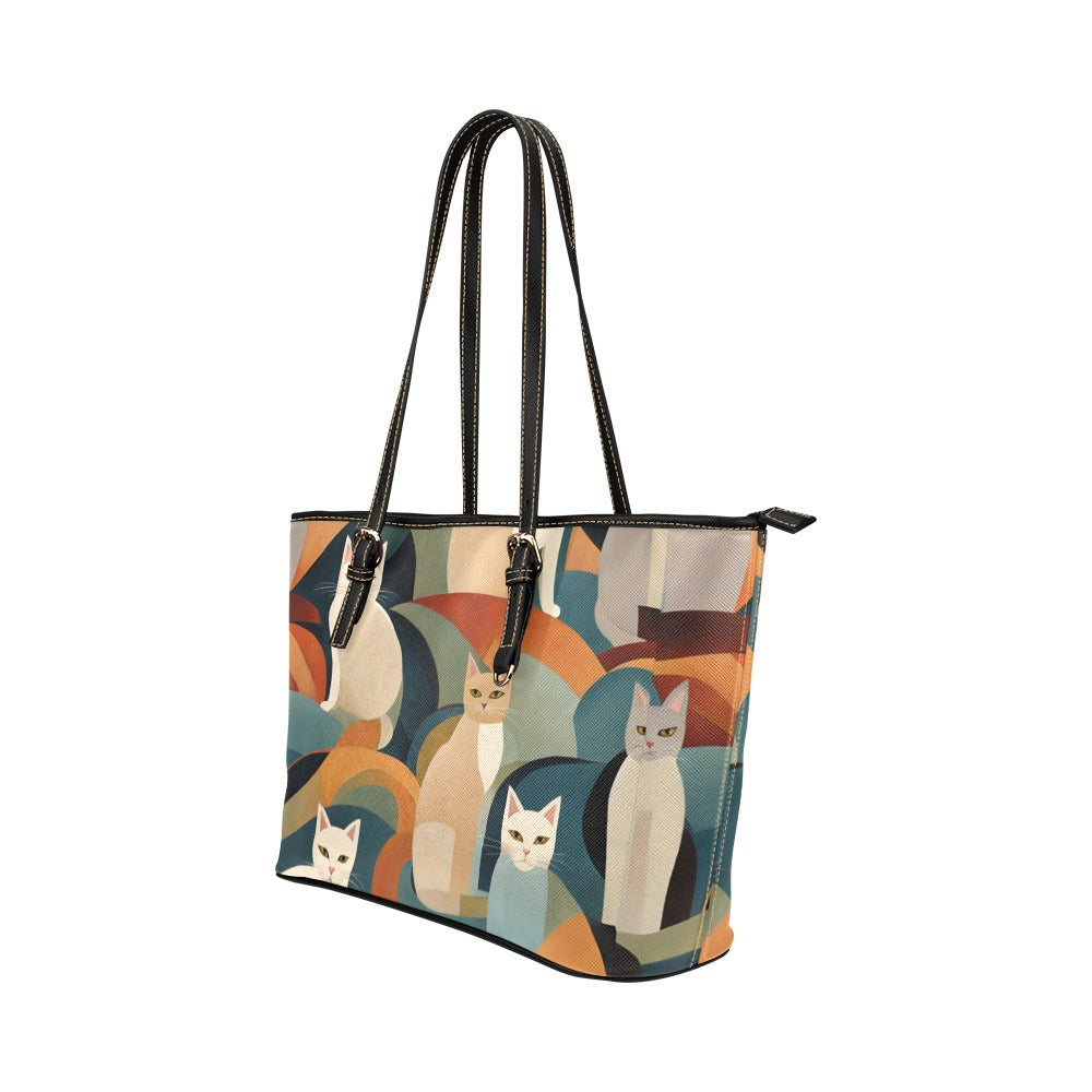 Abstract Cats Shoulder Tote Bag 17.5" x 11" PU Faux Leather 17.5" x 11" Art Carry On Home Decor PU Leather Shoulder Bag Tote Tote Bag Travel Tote Bag