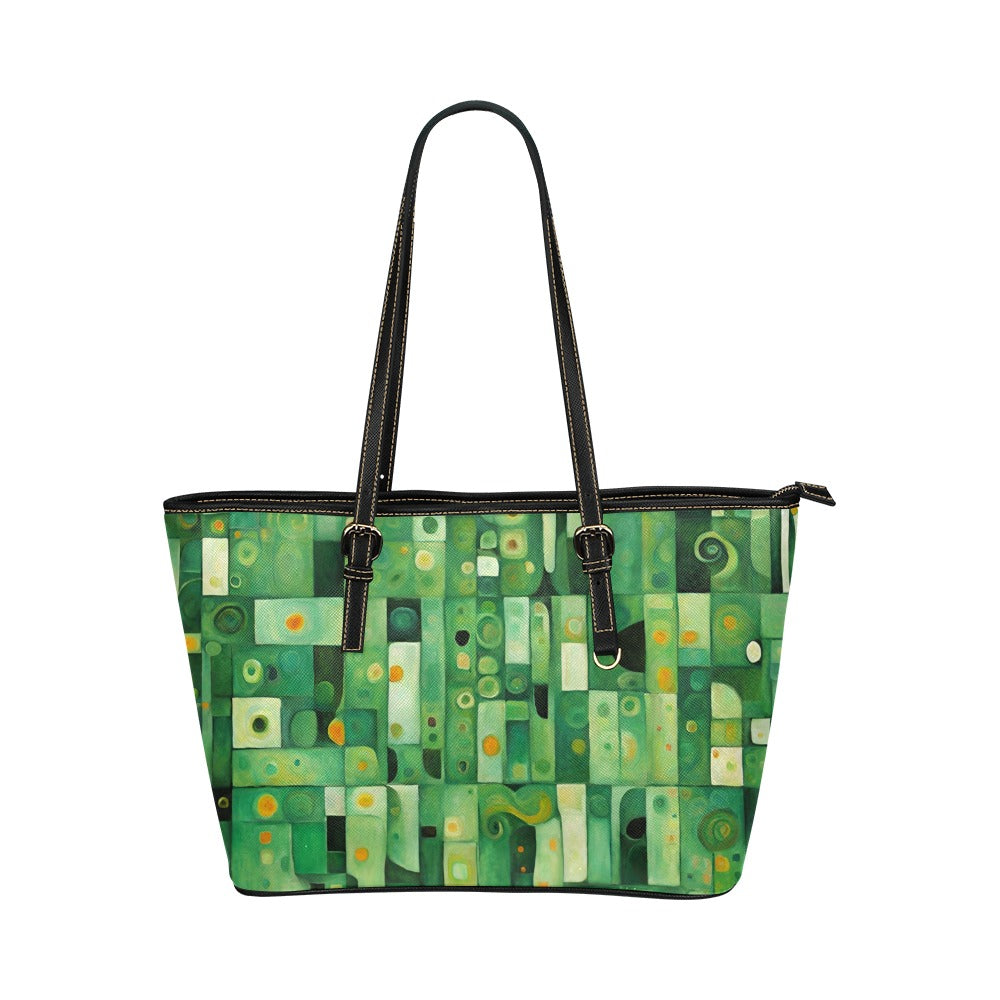 Shoulder Tote Bag Green Modern Art 17.5" x 11" PU Leather Carry On 17.5" x 11" Abstract Pattern Art Carry On Green Modern Modern Art PU Leather Shoulder Bag Tote Tote Bag Tote Bag