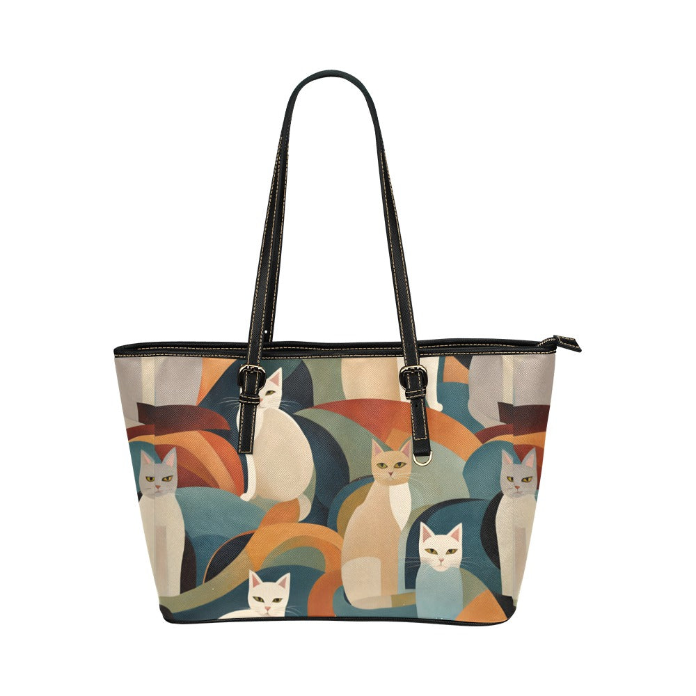 Abstract Cats Shoulder Tote Bag 17.5" x 11" PU Faux Leather 17.5" x 11" Art Carry On Home Decor PU Leather Shoulder Bag Tote Tote Bag Travel Tote Bag