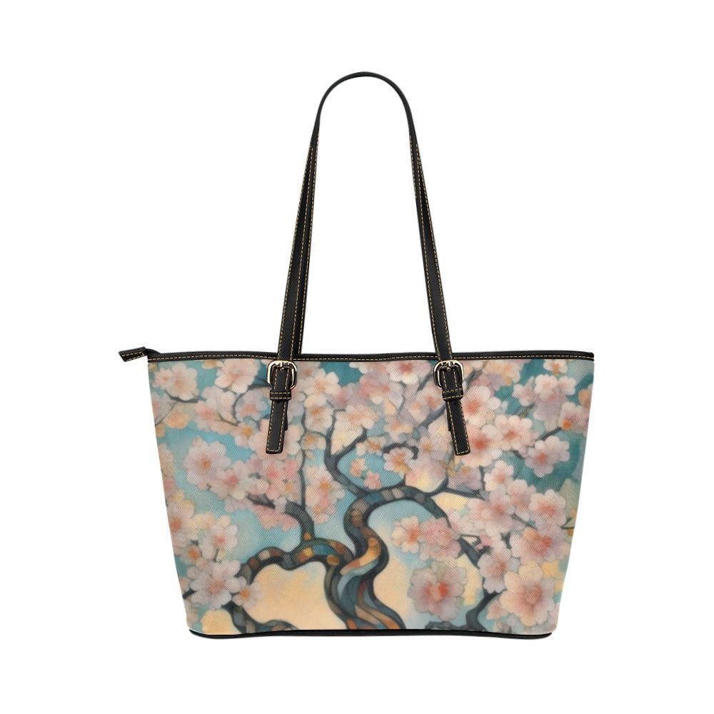 Cherry Blossom Tree Shoulder Tote Bag 17.5" x 11" PU Leather Tote Bag