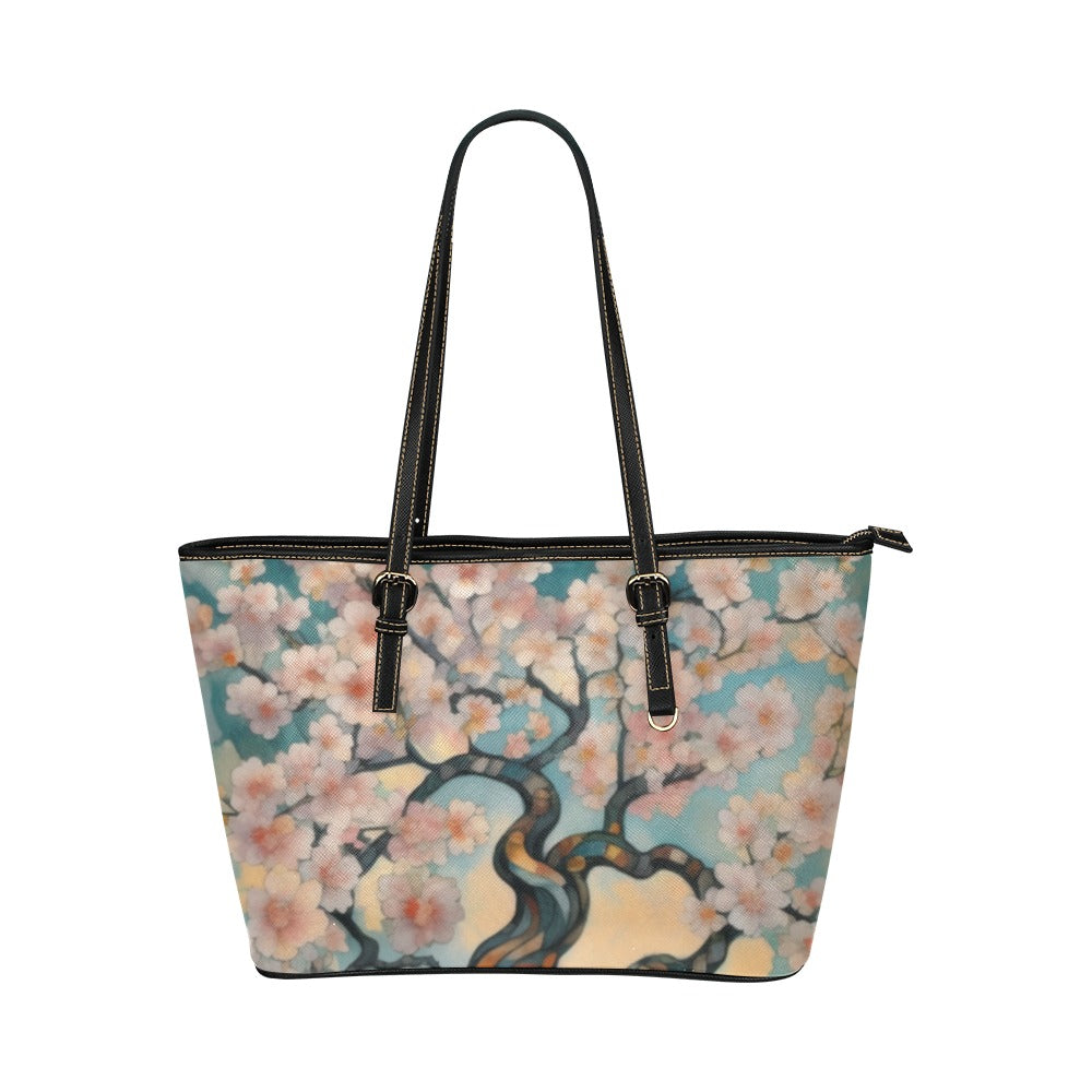 Cherry Blossom Tree Shoulder Tote Bag 17.5" x 11" PU Leather Tote Bag