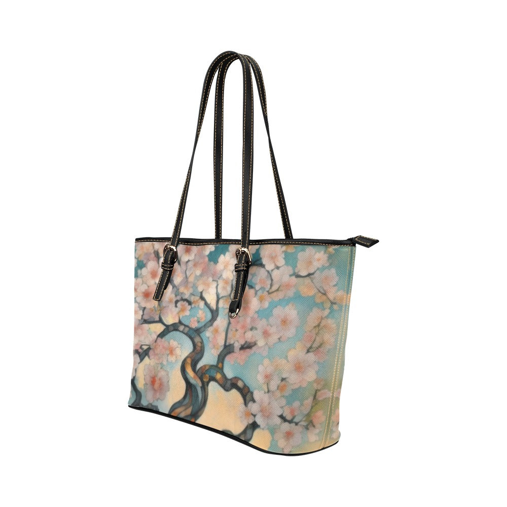 Cherry Blossom Tree Shoulder Tote Bag 17.5" x 11" PU Leather Tote Bag