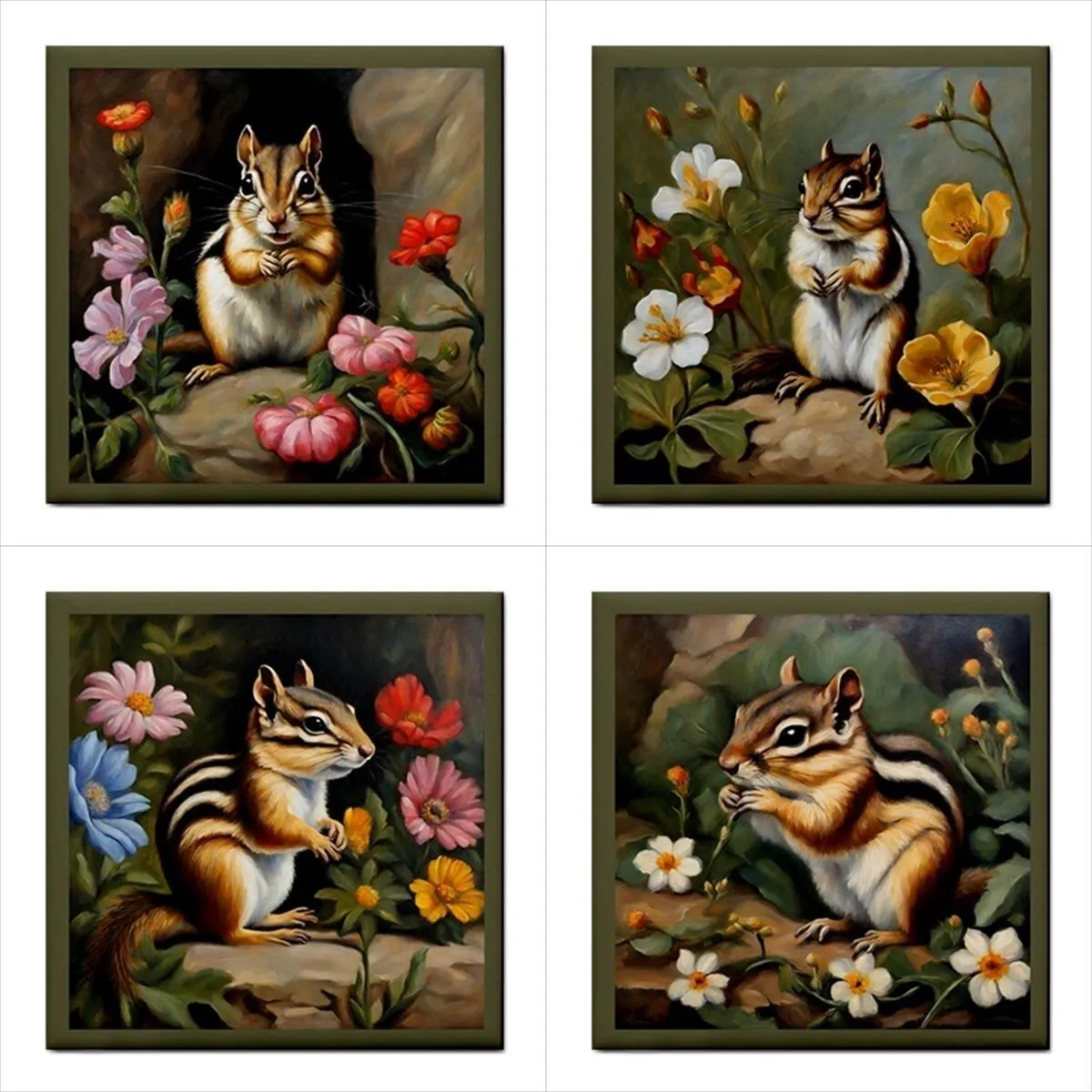 Chipmunks Ceramic Tile Art Set Of 4 Decorative Tiles Backsplash Ceramic Tile Set