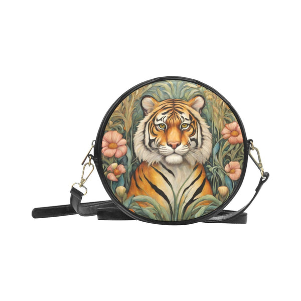 Art Nouveau Purse Tiger Flowers Round PU Leather