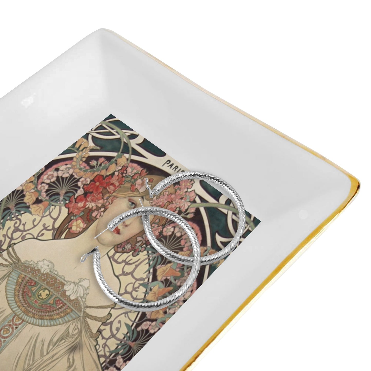 Reverie Female Art Nouveau Ceramic Jewelry Tray Alphonse Mucha Art Art Nouveau Ceramic Tray Jewelry Tray