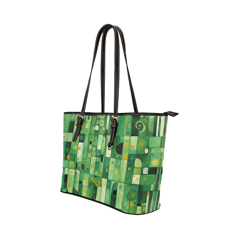 Shoulder Tote Bag Green Modern Art 17.5" x 11" PU Leather Carry On 17.5" x 11" Abstract Pattern Art Carry On Green Modern Modern Art PU Leather Shoulder Bag Tote Tote Bag Tote Bag