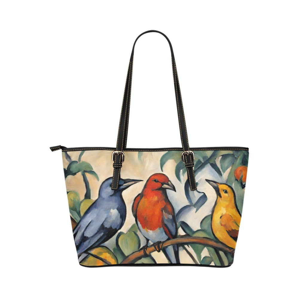 Three Birds Art Shoulder Tote Bag 17.5" x 11" PU Faux Leather 17.5" x 11" Art Carry On Home Decor PU Leather Shoulder Bag Tote Tote Bag Travel Tote Bag