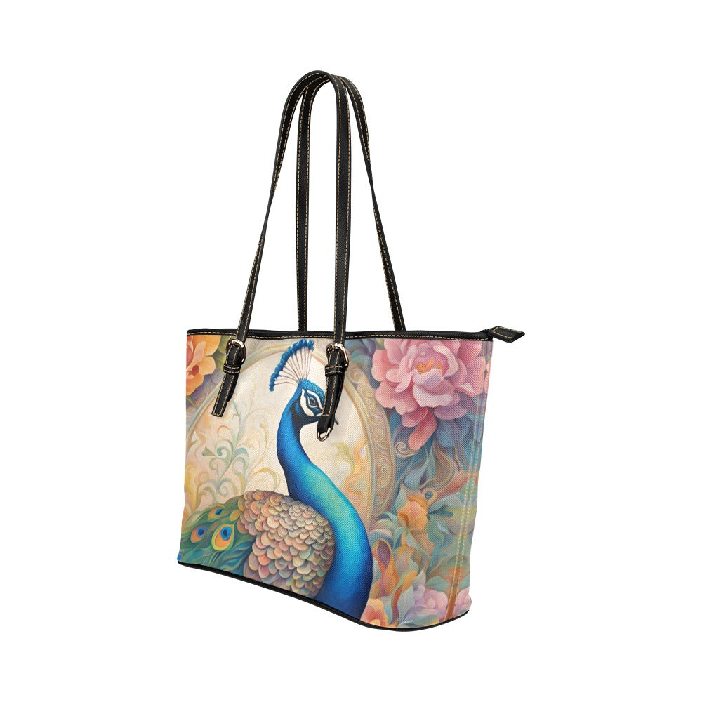 Peacock Shoulder Tote Bag 17.5" x 11" PU Faux Leather Tote Bag