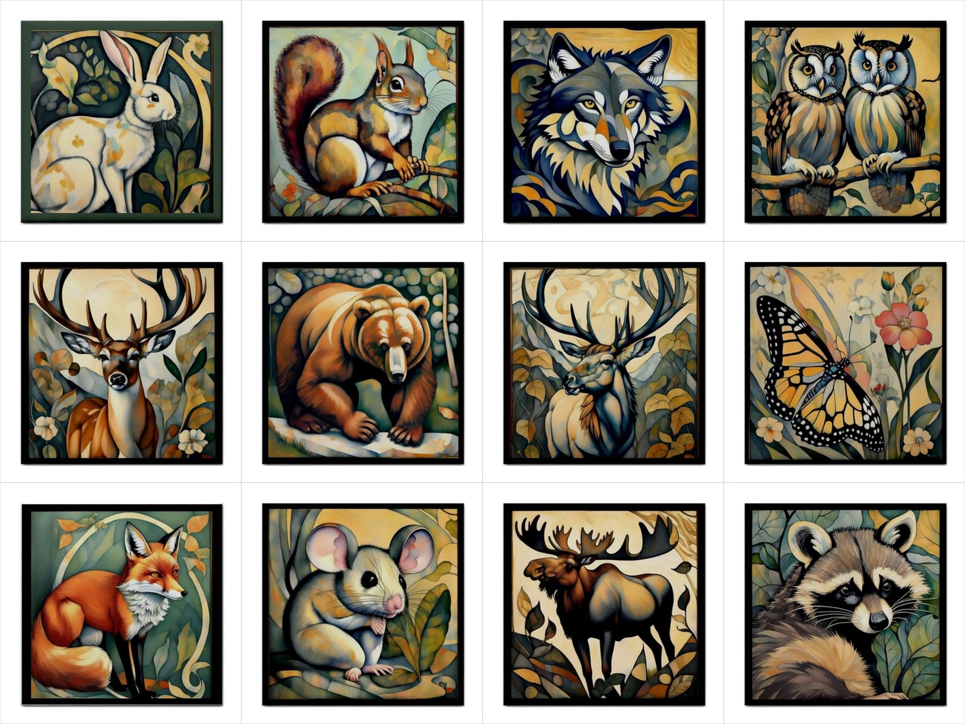 Forest Animals Ceramic Tile Set Of 12 Art Tiles Animal Animal Art Animal Tile Art Backsplash Ceramic Ceramic Tile Set Home Decor Tile Ceramic Tile Set