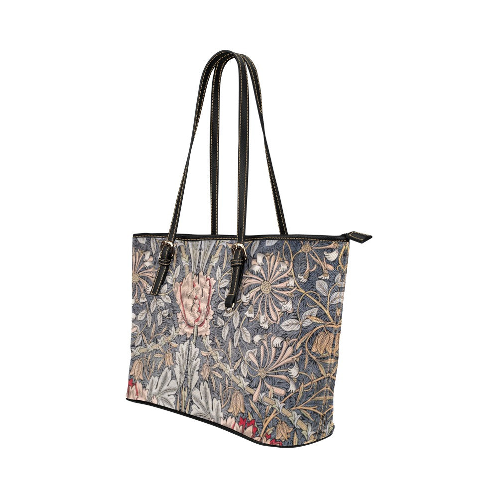 Honeysuckle Shoulder Tote Bag 17.5" x 11" PU Leather Art Nouveau 17.5" x 11" Art Art Nouveau Carry On Floral Pattern Flower Pattern Home Decor Honeysuckle Pattern PU Leather Shoulder Bag Tote Tote Bag Travel William Morris Tote Bag