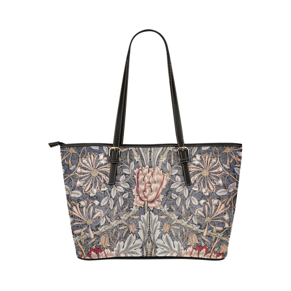 Honeysuckle Shoulder Tote Bag 17.5" x 11" PU Leather Art Nouveau 17.5" x 11" Art Art Nouveau Carry On Floral Pattern Flower Pattern Home Decor Honeysuckle Pattern PU Leather Shoulder Bag Tote Tote Bag Travel William Morris Tote Bag