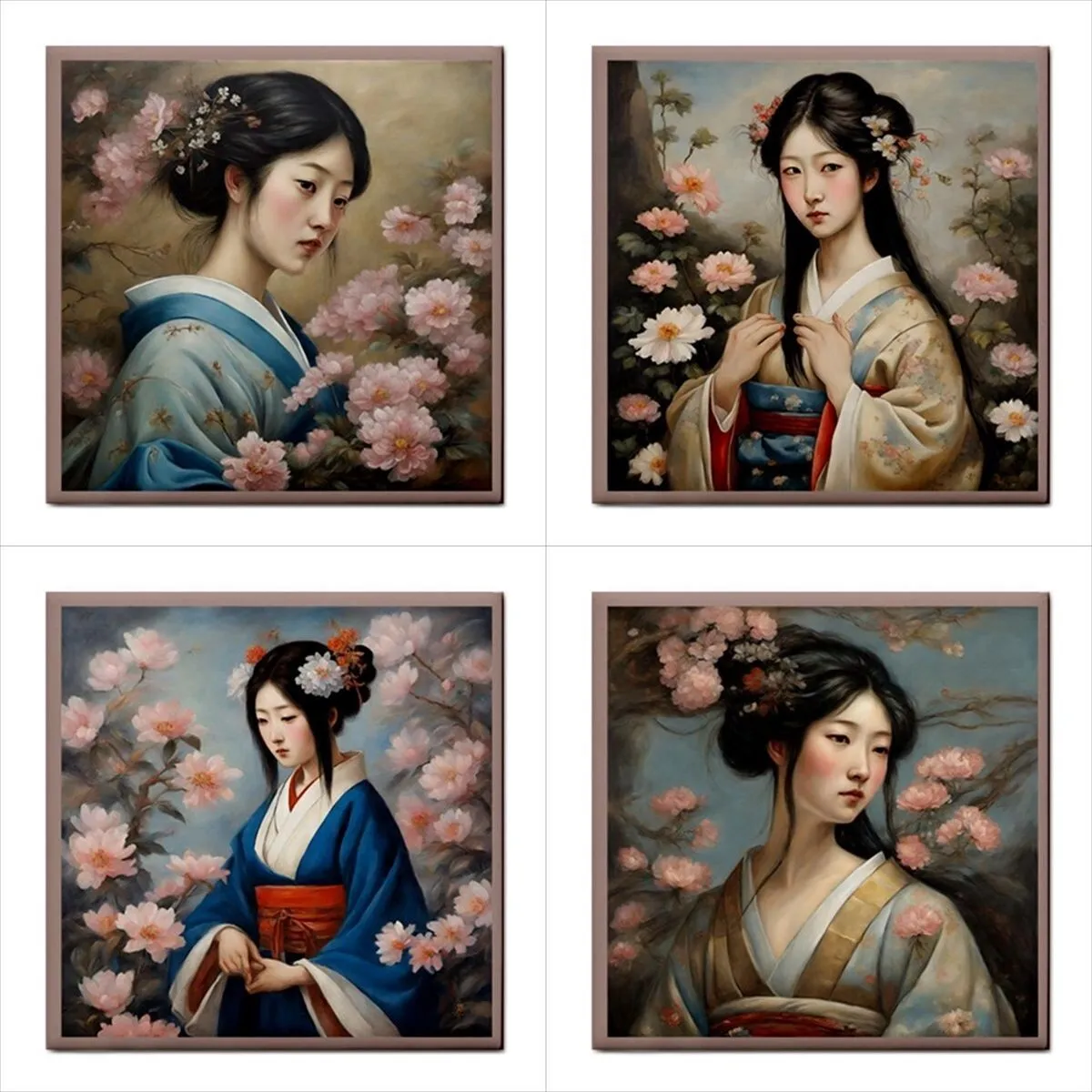 Japanese Maidens Ceramic Tile Art Set Of 4 Decorative Tiles Backsplash Art Backsplash Ceramic Ceramic Tile Ceramic Tile Set Geisha Home Decor Japan Japan Tile Japanese Japanese Art Tile Woman Women Ceramic Tile Set