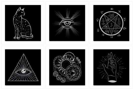 Ceramic Tiles Set of 6 Occult Mystic Art Backsplash Tile Art Backsplash Ceramic Ceramic Tile Ceramic Tile Set Home Decor Kitchen Tile Ceramic Tile Set