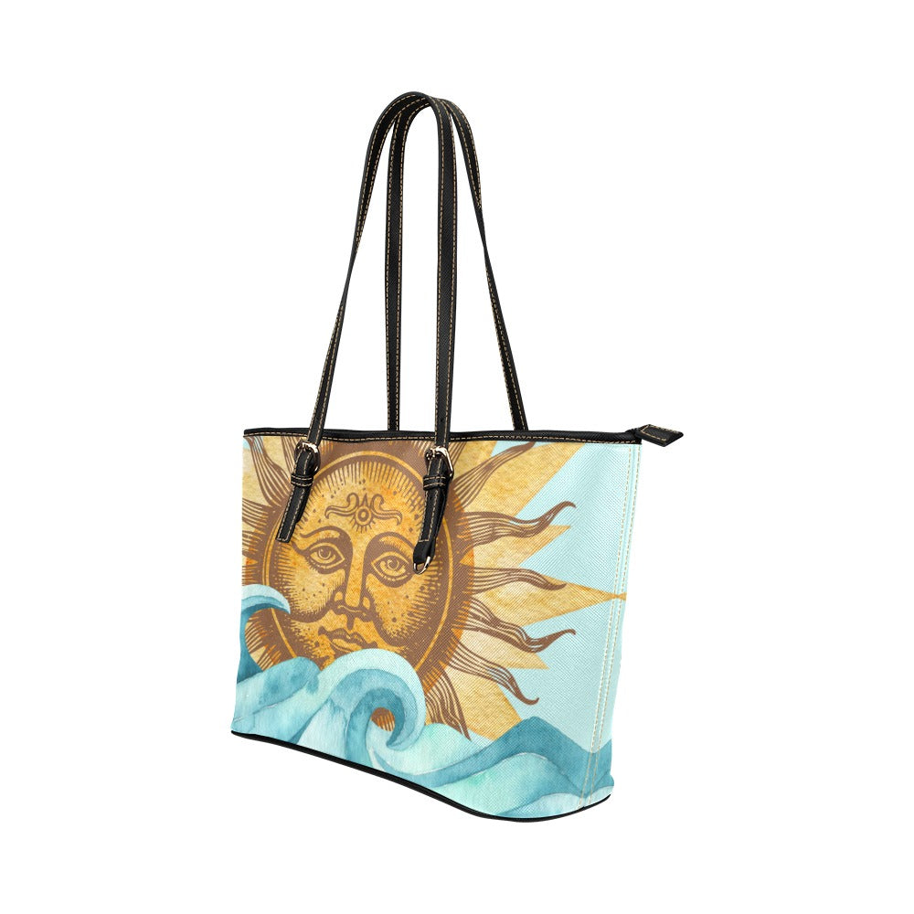 Sun And Sea Shoulder Tote Bag 17.5" x 11" PU Leather 17.5" x 11" Art Carry On Map PU Leather Sea Shoulder Bag Sun Tote Tote Bag Travel Tote Bag