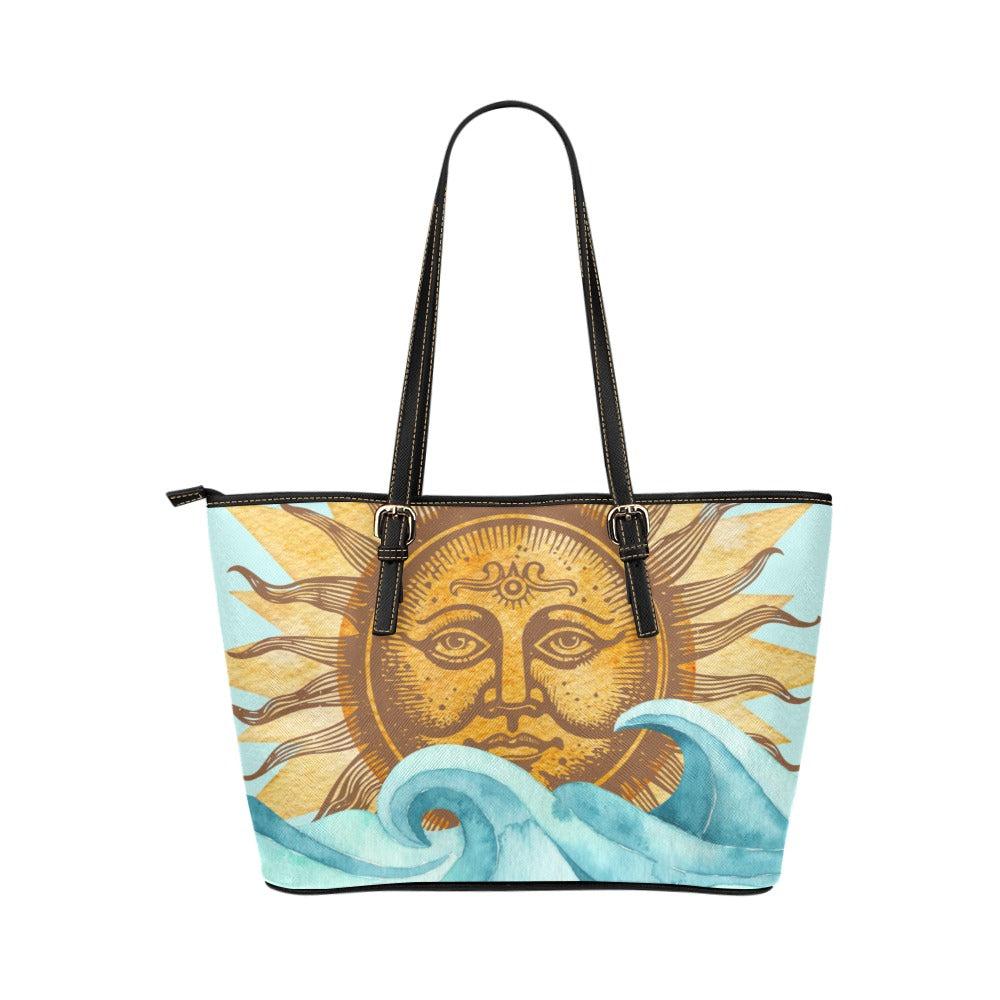 Sun And Sea Shoulder Tote Bag 17.5" x 11" PU Leather 17.5" x 11" Art Carry On Map PU Leather Sea Shoulder Bag Sun Tote Tote Bag Travel Tote Bag