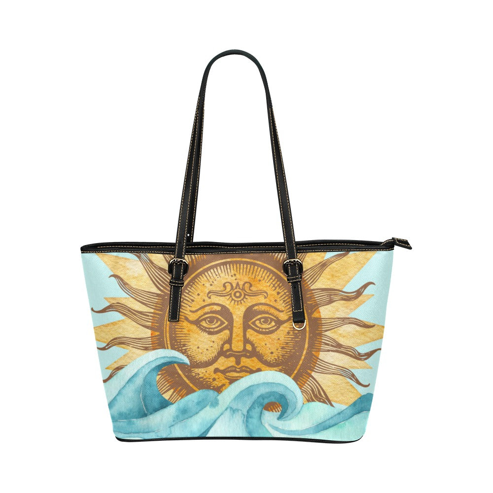 Sun And Sea Shoulder Tote Bag 17.5" x 11" PU Leather 17.5" x 11" Art Carry On Map PU Leather Sea Shoulder Bag Sun Tote Tote Bag Travel Tote Bag