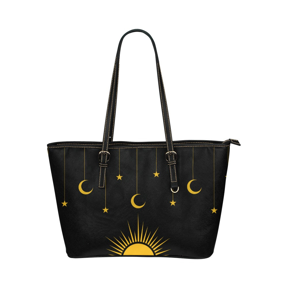 Stars Sun Moon Shoulder Tote Bag 17.5" x 11" PU Leather 17.5" x 11" Art Carry On Moon PU Leather Shoulder Bag stars Sun Tote Tote Bag Travel Tote Bag