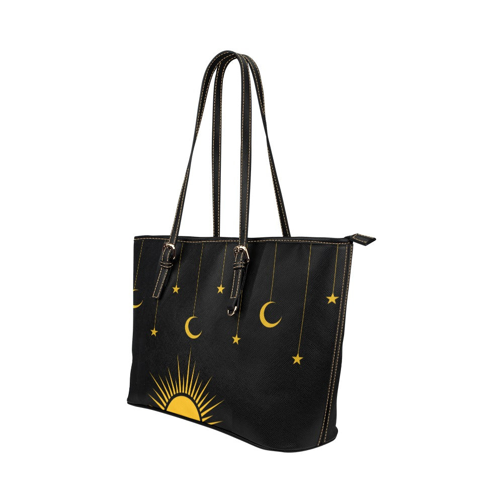 Stars Sun Moon Shoulder Tote Bag 17.5" x 11" PU Leather 17.5" x 11" Art Carry On Moon PU Leather Shoulder Bag stars Sun Tote Tote Bag Travel Tote Bag