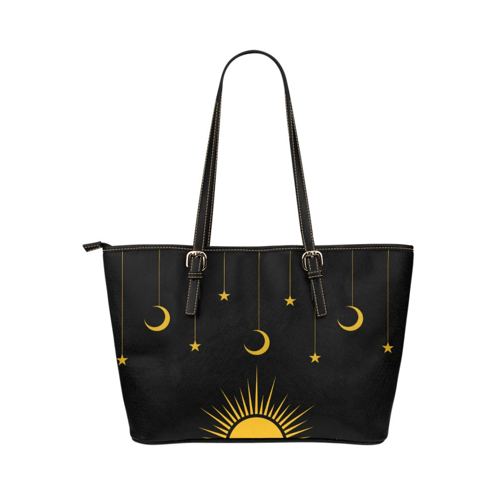 Stars Sun Moon Shoulder Tote Bag 17.5" x 11" PU Leather 17.5" x 11" Art Carry On Moon PU Leather Shoulder Bag stars Sun Tote Tote Bag Travel Tote Bag