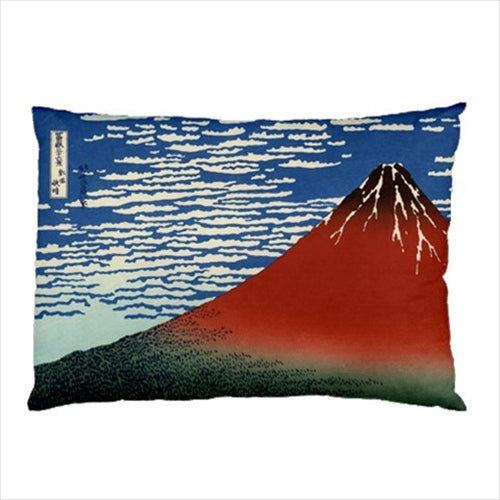 Red Mount Fuji Hokusai Japanese Art Pillow Case Pillowcase