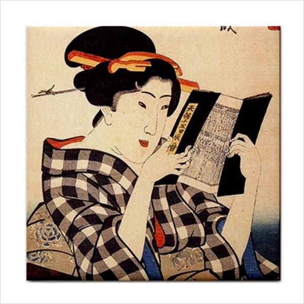 Japanese Woman Reading Ceramic Tile Art Backsplash Ceramic Ceramic Tile Home Decor Japan Japan Tile Japanese Tile Woman Ceramic Tile