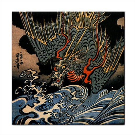 Japanese Dragon Utagawa Kuniyoshi Ceramic Tile Art Backsplash Ceramic Ceramic Tile Dragon Famous Fine Art Home Decor Japan Japan Tile Japanese Tile Ceramic Tile