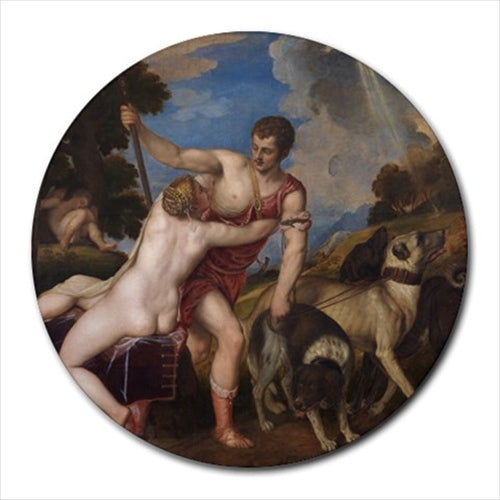 Venus And Adonis Titian Art Round Computer Mouse Pad Round Mouse Pad