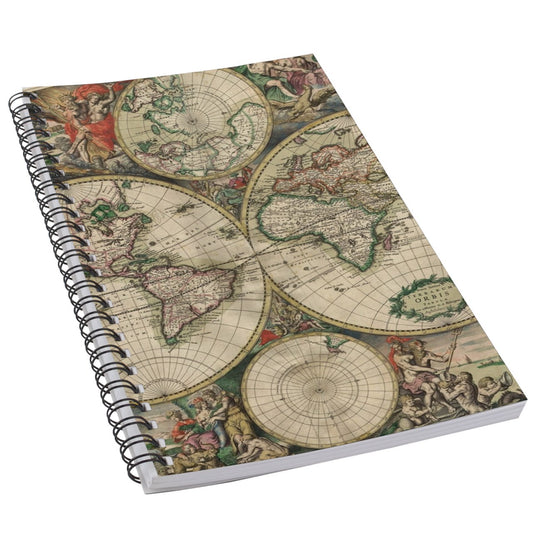 Vintage World Map Art 50 Page Lined Spiral Notebook Diary Journal Notebook Office Products Paper Planner Notebook