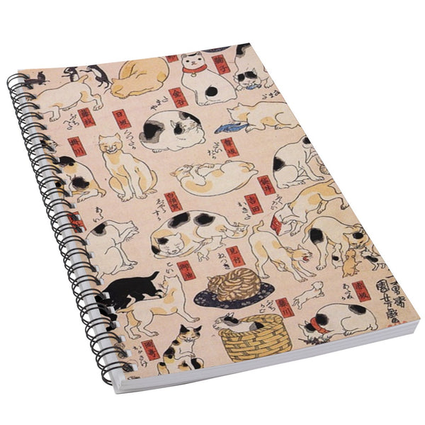 Japanese Cats Feline Cat Art 50 Page Lined Spiral Notebook